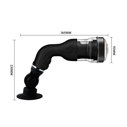 Schwarzer ergonomischer saugnapfhalter mit gebogenem arm und transparentem kopf für den sicheren halt des baile rotation lover automatischer masturbators