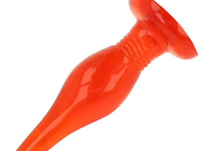 Vibranter oranger silikon analstecker baile roter soft touch mit geflanschtem, strukturiertem sockel und spitz zulaufender spitze 14,2 cm