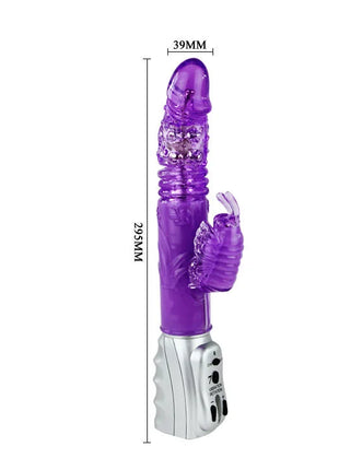 Lila transparente silikon runder vibrator in kaninchenform mit silberner basis und steuerung knöpfen von baie schmetterlings tulpe rotator auf und ab