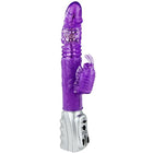 Lila transparenter plastik vibrator in form eines hasen mit silberner basis und bedientasten von baile schmetterlings tulpe rotator auf und ab
