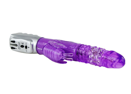 Purple transparenter kunststoff vibrator mit silberner steuerung und tasten baile schmetterlings tulpe rotator auf und ab