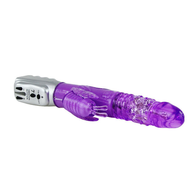 Purple transparenter kunststoff vibrator mit silberner steuerung und tasten baile schmetterlings tulpe rotator auf und ab