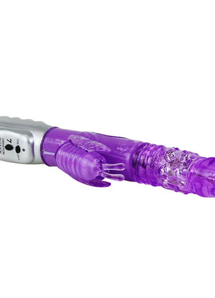 Purple transparenter kunststoff vibrator mit silberner steuerung und tasten baile schmetterlings tulpe rotator auf und ab