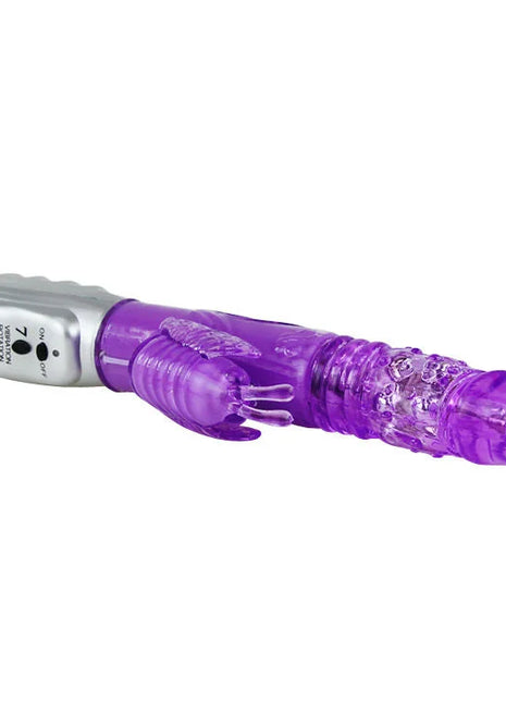 Purple transparenter kunststoff vibrator mit silberner steuerung und tasten baile schmetterlings tulpe rotator auf und ab