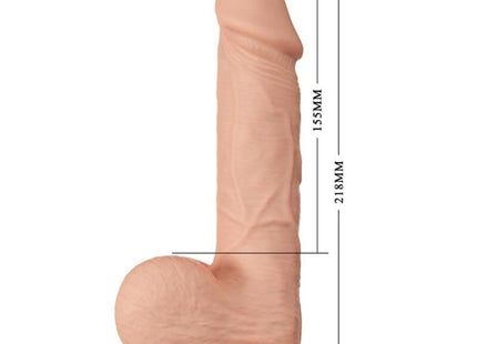 Peachfarbener silikon realistischer dildo von baile mit anatomischen konturen und abgerundetem sockel 21,8 cm lang