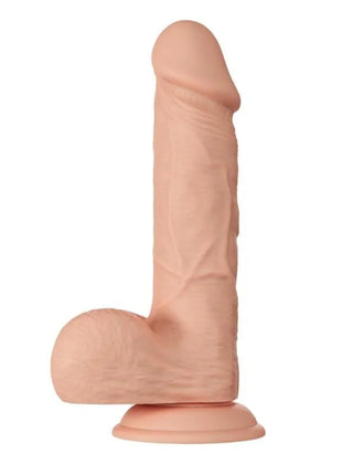 Peachfarbener silikon dildo in phallusform mit realistischer struktur und abgerundetem boden von baile 21,8 cm