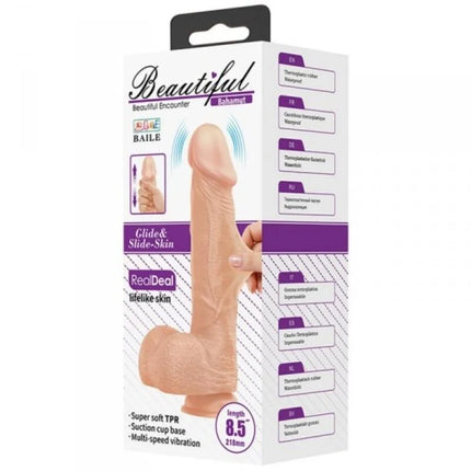 Beigefarbiger realistischer silikonvibrator baile schöne begegnung bahamut vibration 21,8 cm mit saugnapfbasis und mehrstufiger vibration