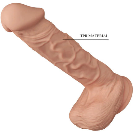 Realistischer pfirsichfarbener flexibler tpr dildo von baile mit anatomischen rillen und gerundeter kopfform 26 cm lang