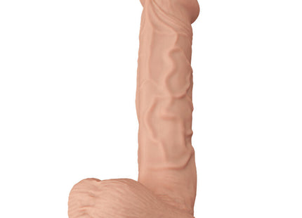 Realistischer flexibler silikon dildo in pfirsichfarbe mit detaillierten strukturierten rillen und abgerundetem ständer von baile
