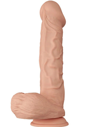 Realistischer flexibler silikon dildo in pfirsichfarbe mit detaillierten strukturierten rillen und abgerundetem ständer von baile