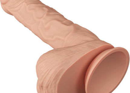 Beiger silikon dildo von baile mit realistischer struktur und rundem sockel flexibel und 26 cm lang