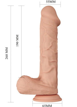Realistischer flexibler silikon dildo 26 cm in pfirsichfarbe mit strukturierter oberfläche und abgerundetem boden von baile