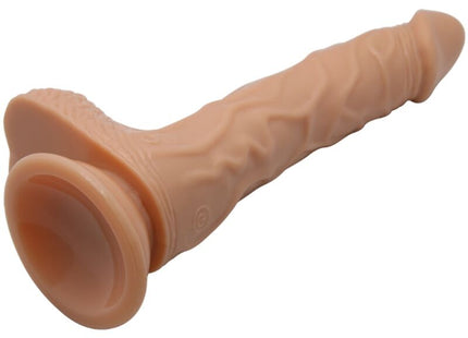 Beige silikon cockring mit strukturierter oberfläche und saugnapfbasis von baile bodach vibration und rotation 20 cm
