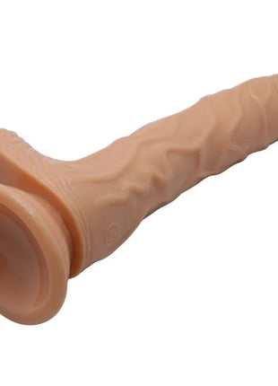 Beige silikon cockring mit strukturierter oberfläche und saugnapfbasis von baile bodach vibration und rotation 20 cm