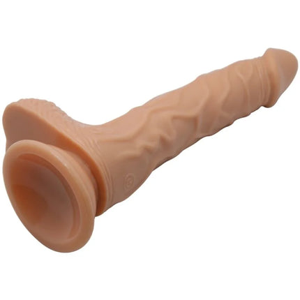 Beige silikon cockring mit strukturierter oberfläche und saugnapfbasis von baile bodach vibration und rotation 20 cm