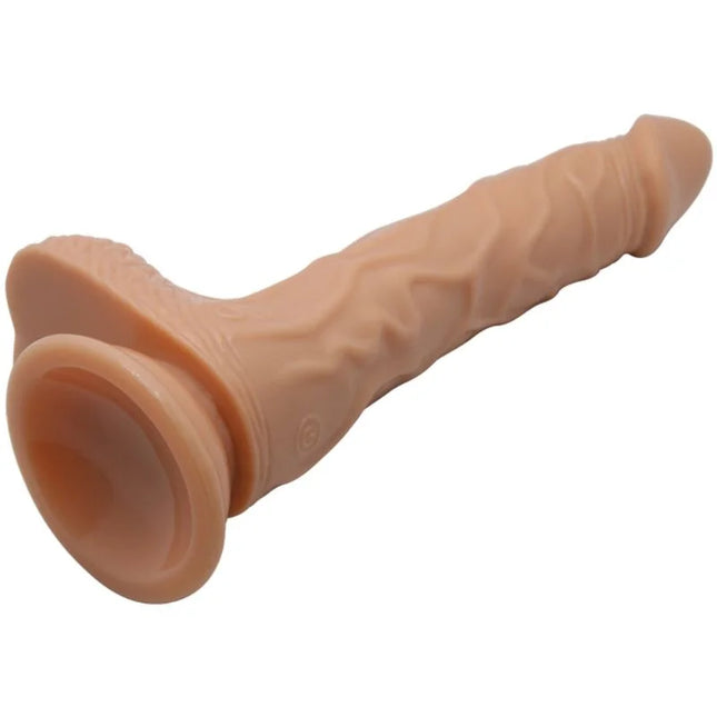 Beige silikon cockring mit strukturierter oberfläche und saugnapfbasis von baile bodach vibration und rotation 20 cm