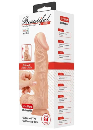 Beiger lebensnaher baile buraq dildo 24 cm aus superweichem tpr mit saugnapfbasis und realistischem hautstruktur