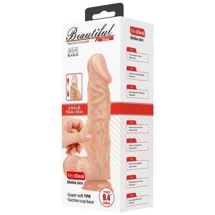 Beiger lebensnaher baile buraq dildo 24 cm aus superweichem tpr mit saugnapfbasis und realistischem hautstruktur