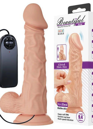 Beige silikon männlicher masturbator mit schwarzer fernbedienung und verpackung von baile schöne begegnung buraq vibration 24 cm natürlich