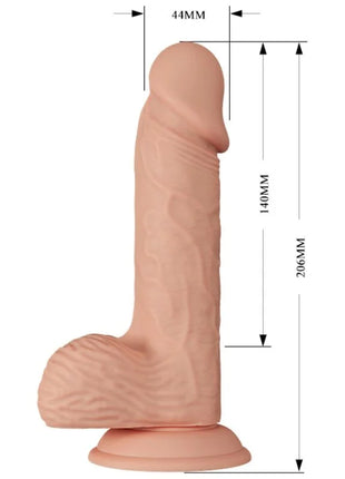 Ein pfirsichfarbener realistischer silikon-dildo von baile mit strukturierter schaft und abgerundetem kopf naturlich 20,6 cm