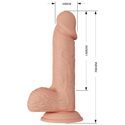 Ein pfirsichfarbener realistischer silikon-dildo von baile mit strukturierter schaft und abgerundetem kopf naturlich 20,6 cm
