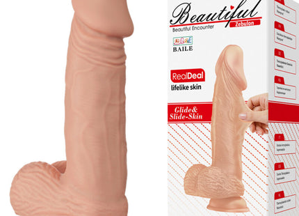 Beiger silikon-dildo mit realistischer hautstruktur und saugnapfbasis von baile namens schöne begegnung zebulon flexibel 19,4 cm natürlich