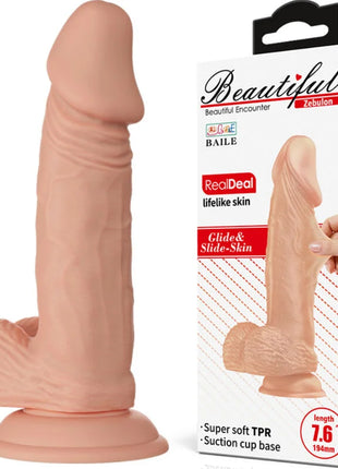 Beiger silikon-dildo mit realistischer hautstruktur und saugnapfbasis von baile namens schöne begegnung zebulon flexibel 19,4 cm natürlich