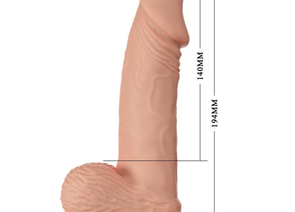 Peachfarbener silikon realistischer dildo zebulon 19,4 cm mit strukturierter oberfläche und abgerundetem grundkern