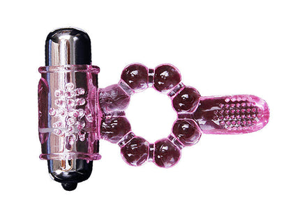 Rosa transparenter silikonring mit silberfarbener batterie und strukturierten perlen baile silikonring 10 zungenrhythmen mit rosa vibration