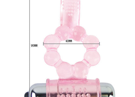 Pinkfarbener silikonring mit klarer batteriehalterung und silbernen enden für 10 zungenrhythmen vibration