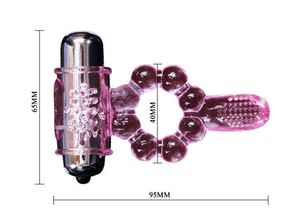 Rosa transparenter silikonring mit silberner batteriehülse und strukturierten perlen von Baile