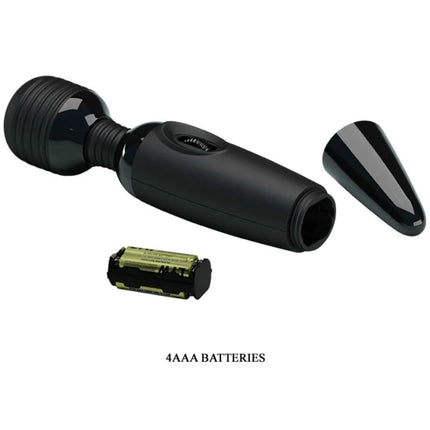 Baile sinnlicher massager in schwarz mit glossy oberfläche austauschbaren köpfen und abnehmbarem akkufach