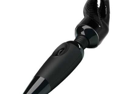 Schwarzer glänzender plastikmassager von baile mit gebogenem, strukturiertem kopf und konischem griff