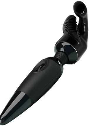Schwarzer glänzender plastikmassager von baile mit gebogenem, strukturiertem kopf und konischem griff