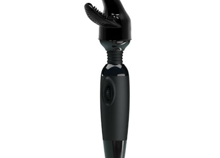 Schwarzer silikon und kunststoff sinnlicher massager mit auswechselbarem kopf und gerillter struktur