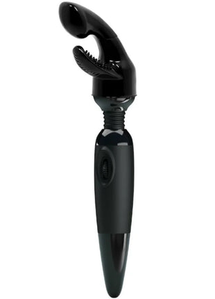 Schwarzer silikon und kunststoff sinnlicher massager mit auswechselbarem kopf und gerillter struktur