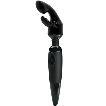 Schwarzer silikon und kunststoff sinnlicher massager mit auswechselbarem kopf und gerillter struktur