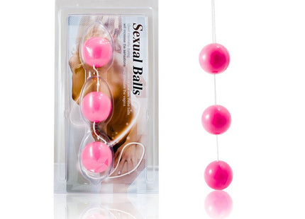 Rosa analkugeln aus kunststoff in kugelform auf durchsichtigem band verpackt mit baile branding