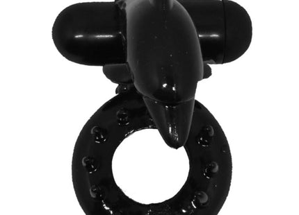 Schwarzer delphinförmiger vibrierender ring mit klitorisstimulator und strukturierter oberfläche von baile