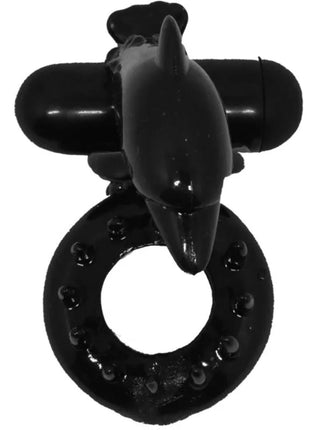 Schwarzer delphinförmiger vibrierender ring mit klitorisstimulator und strukturierter oberfläche von baile