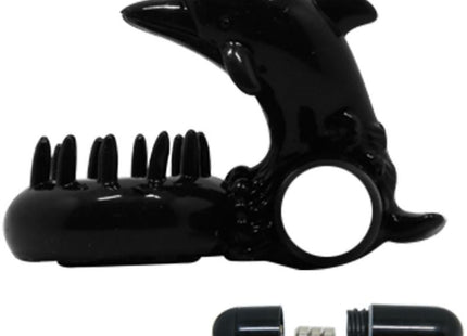 Schwarzer delphinförmiger klitorisstimulator von baile mit glänzendem finish und integriertem borstenpinsel