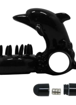 Schwarzer delphinförmiger klitorisstimulator von baile mit glänzendem finish und integriertem borstenpinsel