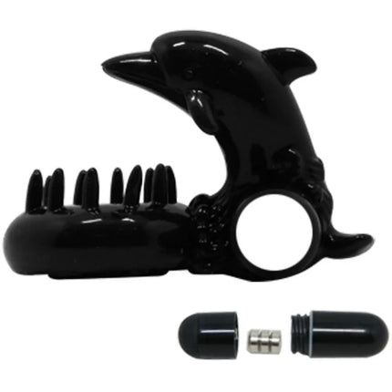 Schwarzer delphinförmiger klitorisstimulator von baile mit glänzendem finish und integriertem borstenpinsel