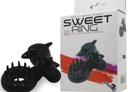 Schwarzer dolphinförmiger vibrator mit stacheligem ring am grund, klitorisstimulator von BAILE SÜSSER RING