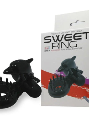 Schwarzer dolphinförmiger vibrator mit stacheligem ring am grund, klitorisstimulator von BAILE SÜSSER RING