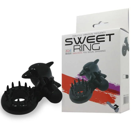 Schwarzer dolphinförmiger vibrator mit stacheligem ring am grund, klitorisstimulator von BAILE SÜSSER RING