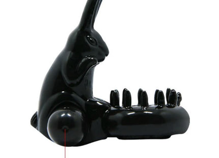 Schwarzer keramik vibrator in hasenform mit glänzender oberfläche und texturierten spitzen von BAILE SÜßER RINGRING MIT KANINCHEN