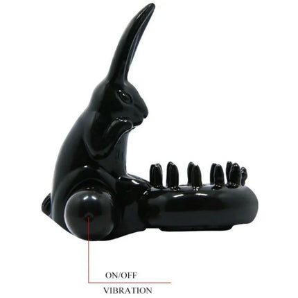 Schwarzer keramik vibrator in hasenform mit glänzender oberfläche und texturierten spitzen von BAILE SÜßER RINGRING MIT KANINCHEN