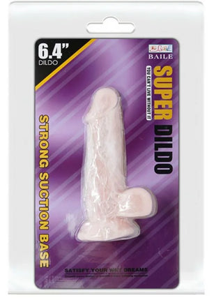 Pale pink super realistischer natürlicher dildo 16,5 cm mit starkem saugnapf auf violett-gelber baile-verpackung