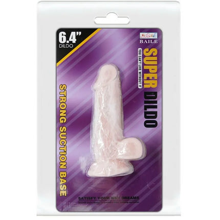 Pale pink super realistischer natürlicher dildo 16,5 cm mit starkem saugnapf auf violett-gelber baile-verpackung